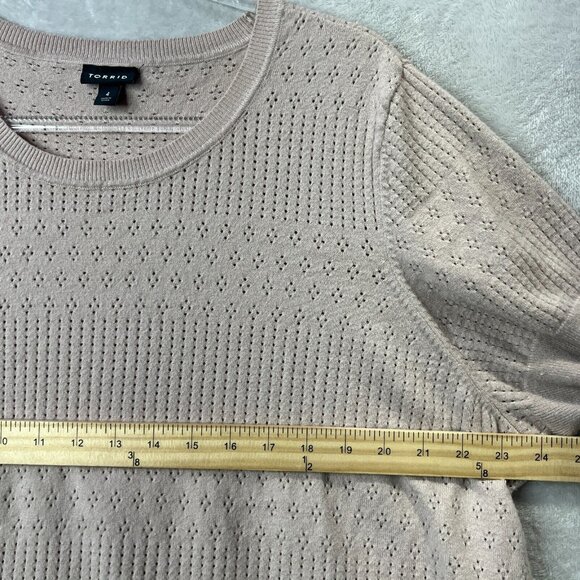 Torrid Top Womens Plus 4X Pointelle Knit Short Sleeve Sweater Beige Tan - Picture 4 of 9